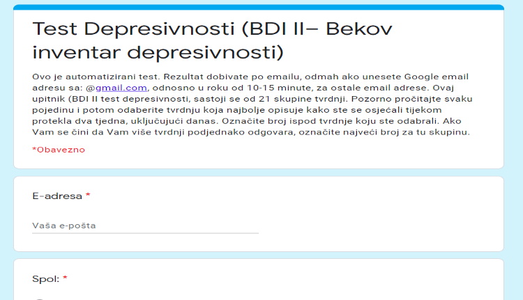 Test depresivnosti (BDI – Bekov inventar depresivnosti)